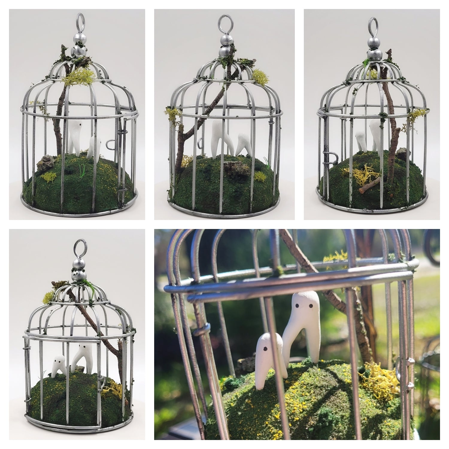 Fresno Night Crawler sculpture in small cage